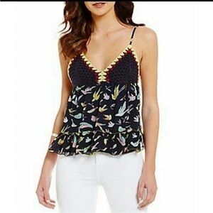 Chelsea & Violet Black Floral Camisole with Yellow Accents